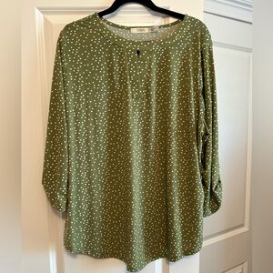 Chic Olive Green Polka Dot Blouse by Cure.